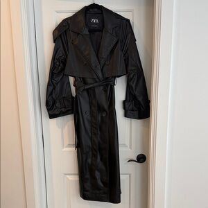 Zara faux leather Black Trench Coat XS